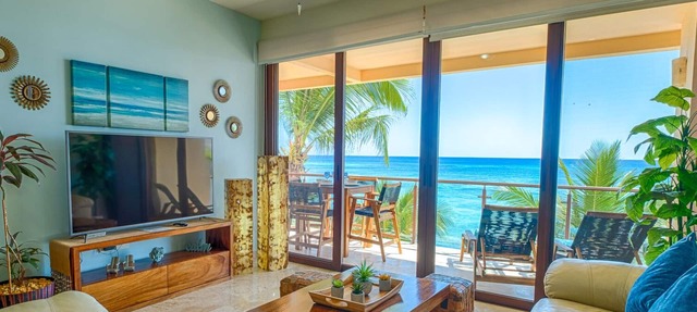 Contemporary, comfortable condo with ocean views! Pool access, AC and WiFi! in Akumal