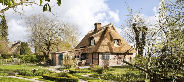 Gem under thatch with historic wood-burning stove and dreamlike garden in Damp