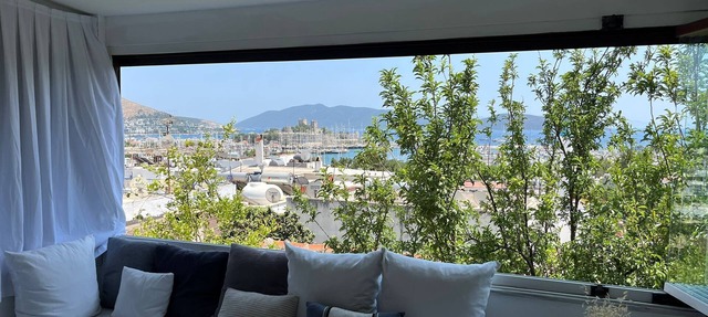 Triplex 2+1 Terraced House with Magnificent Sea and Bodrum Castle View in Bodrum in Bodrum
